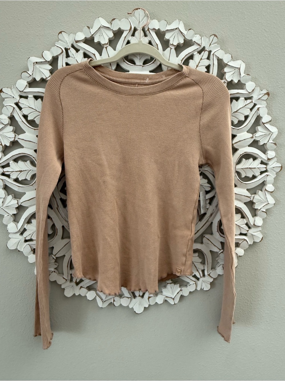 We The Free Easy Does It Long Sleeve Tee, Lettuce Trim, Neutral Basic Small - Picture 2 of 5